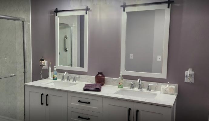 Installed bathroom vanities Newly installed modern bathroom vanities