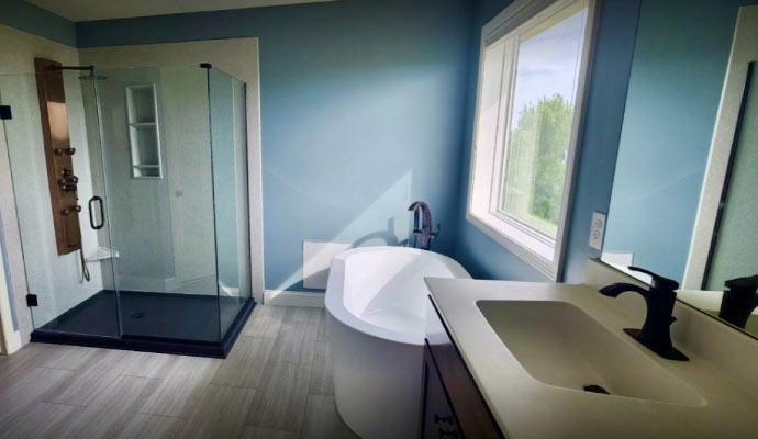 Newly designed guest bathroom Newly designed guest bathroom featuring a shower and bathtub